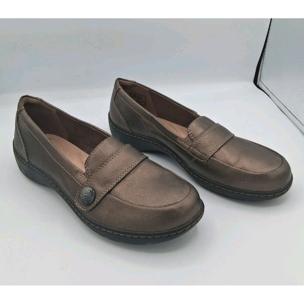Clarks Shoes Womens 7 Leather Ultimate Comfort Collection Slip On Loafers Bronze